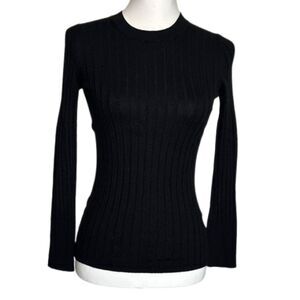 Banana Republic Ribbed Crewneck Sweater Womens Medium Merino Wool Chic Black